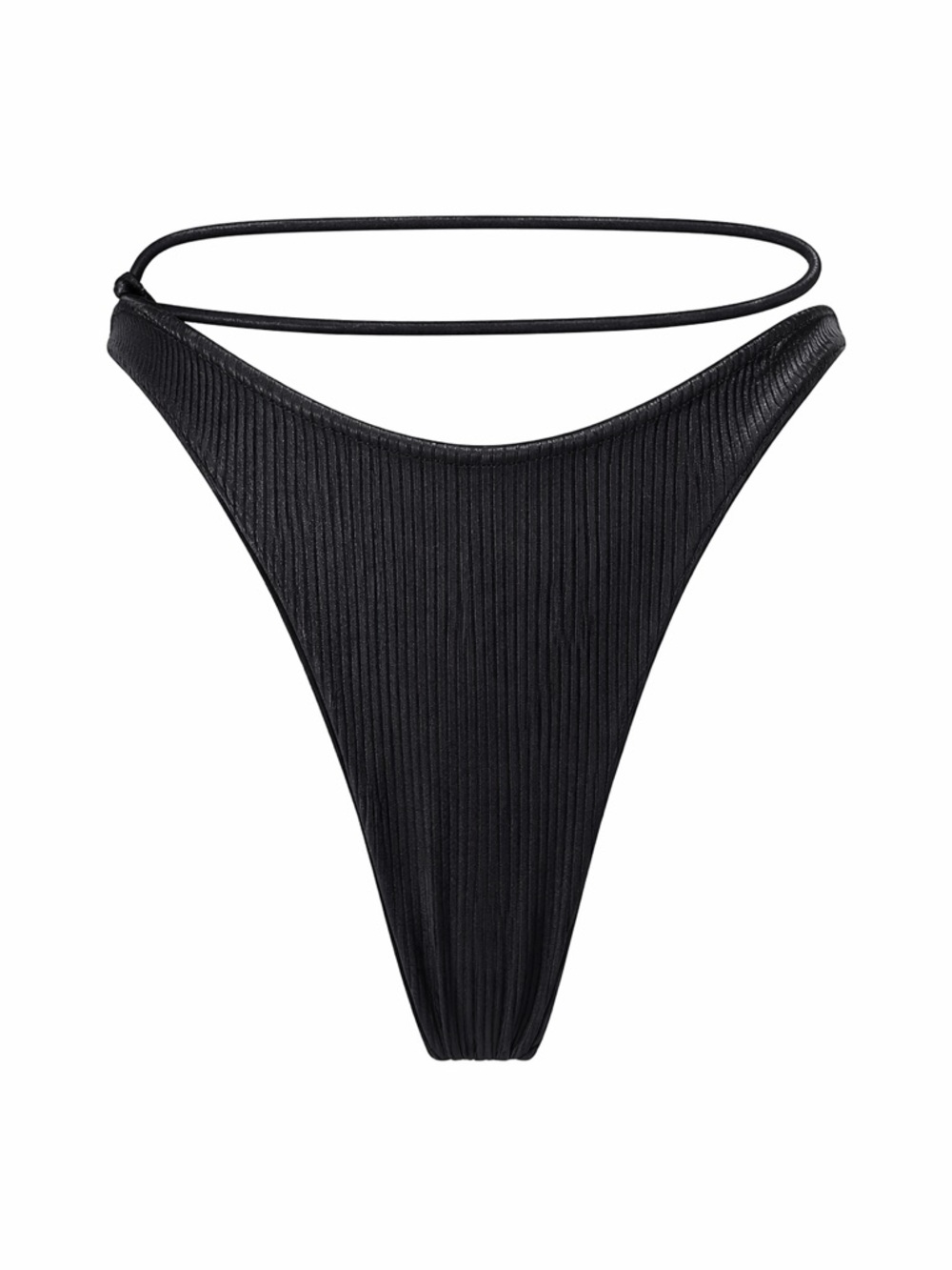 Oh Polly Black Ribbed Bikini Bottoms High Waisted - Size S